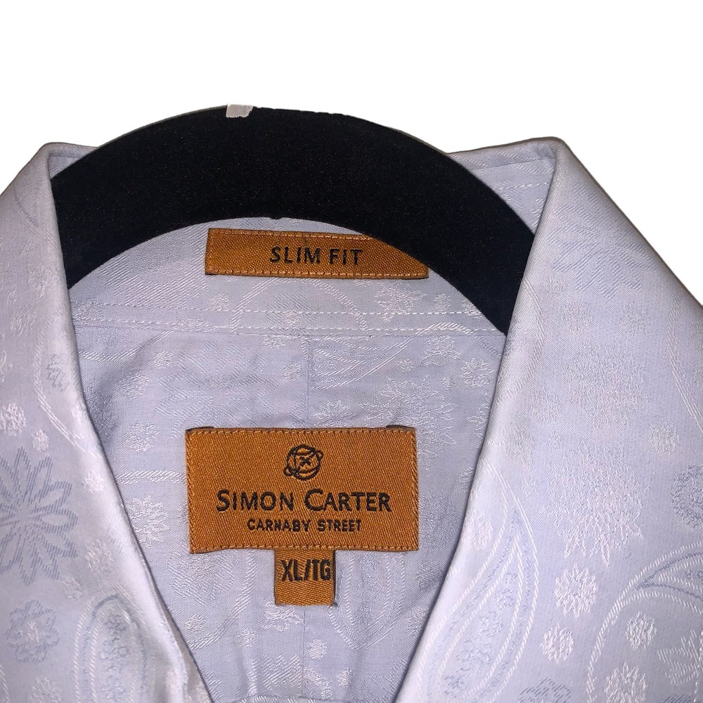 Simon Carter, Men's Light Blue Paisley Dress Shirt, Long Sleeve, XL